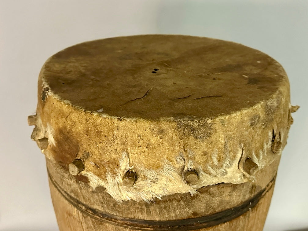 Vintage Hand-Carved African Ashanti Drum - Ghana