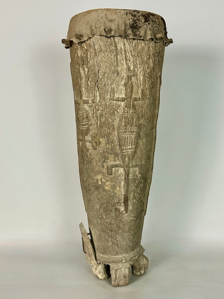 Vintage hand-carved African Senufo figured drum