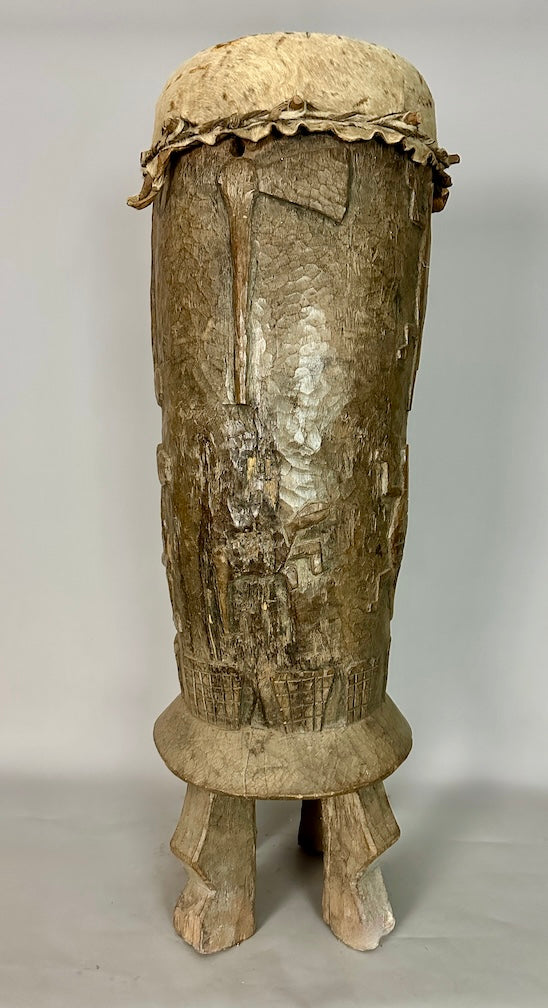 Vintage hand-carved African Senufo figured drum