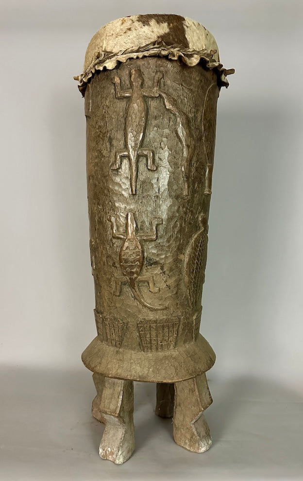 Vintage hand-carved African Senufo figured drum