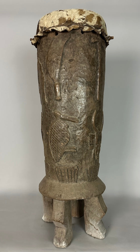 Vintage hand-carved African Senufo figured drum