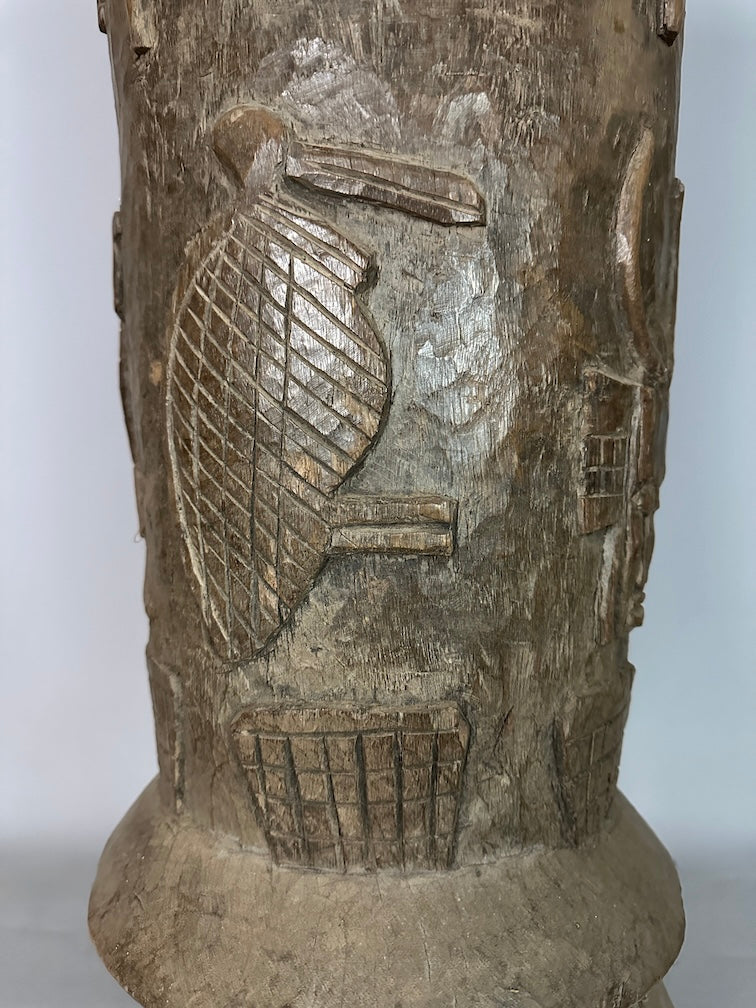 Vintage hand-carved African Senufo figured drum