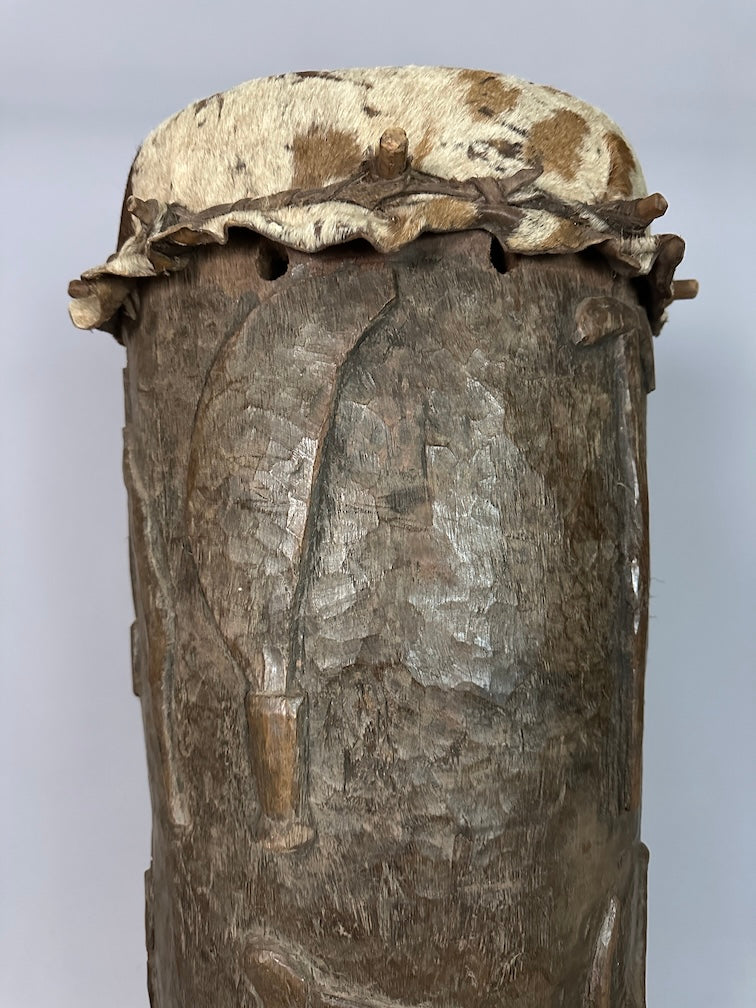 Vintage hand-carved African Senufo figured drum