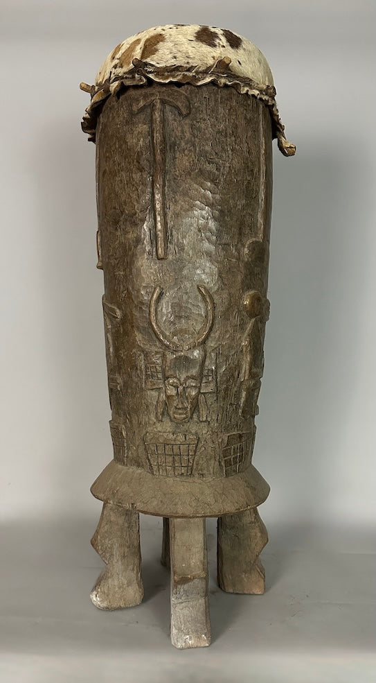 Vintage hand-carved African Senufo figured drum
