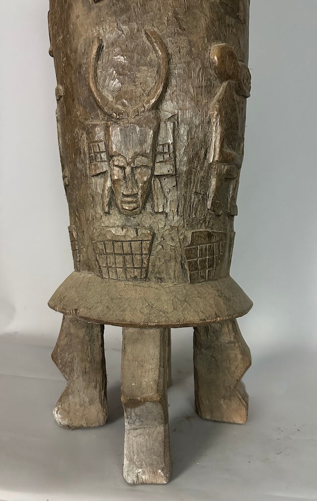 Vintage hand-carved African Senufo figured drum