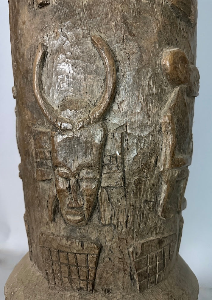 Vintage hand-carved African Senufo figured drum