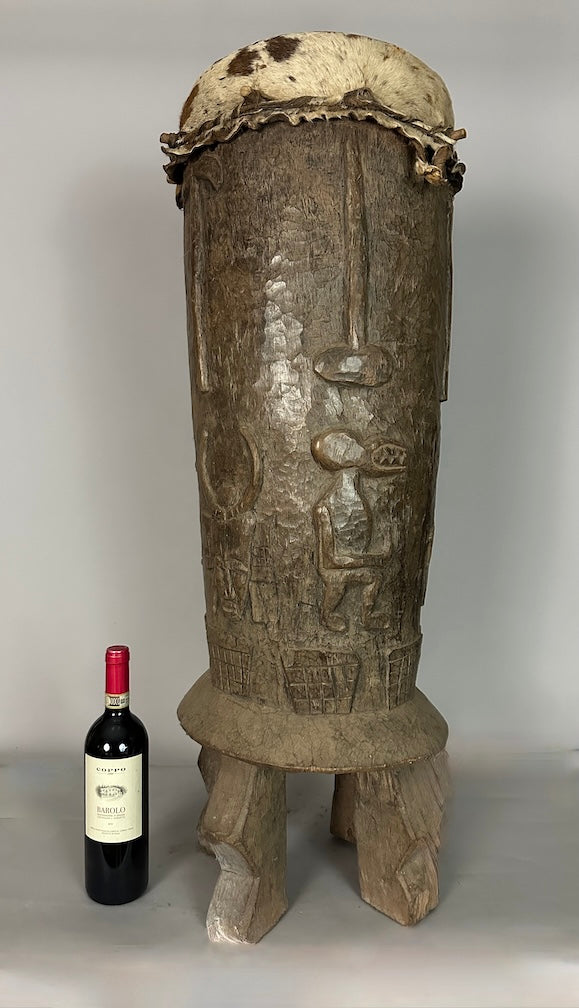 Vintage hand-carved African Senufo figured drum