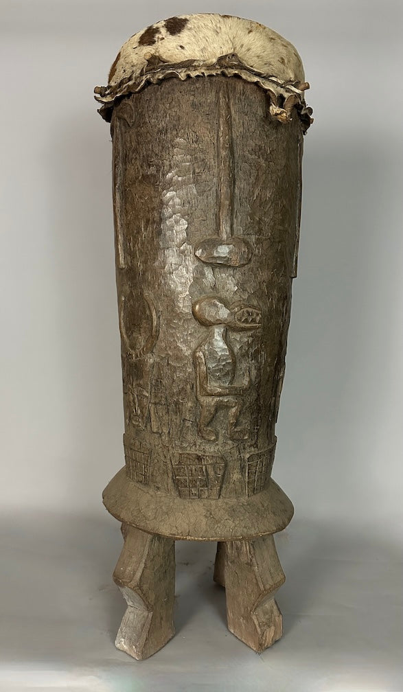 Vintage hand-carved African Senufo figured drum