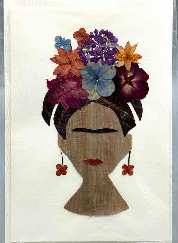 Handmade Pressed Dried Real Flower Greeting Card - Woman Hairdo