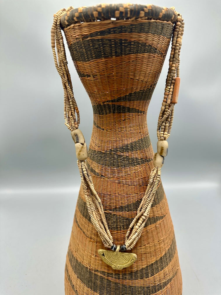 Smallest Excavated Clay Bead, Brass Pendant, Powder Glass Bead Necklaces - Mali