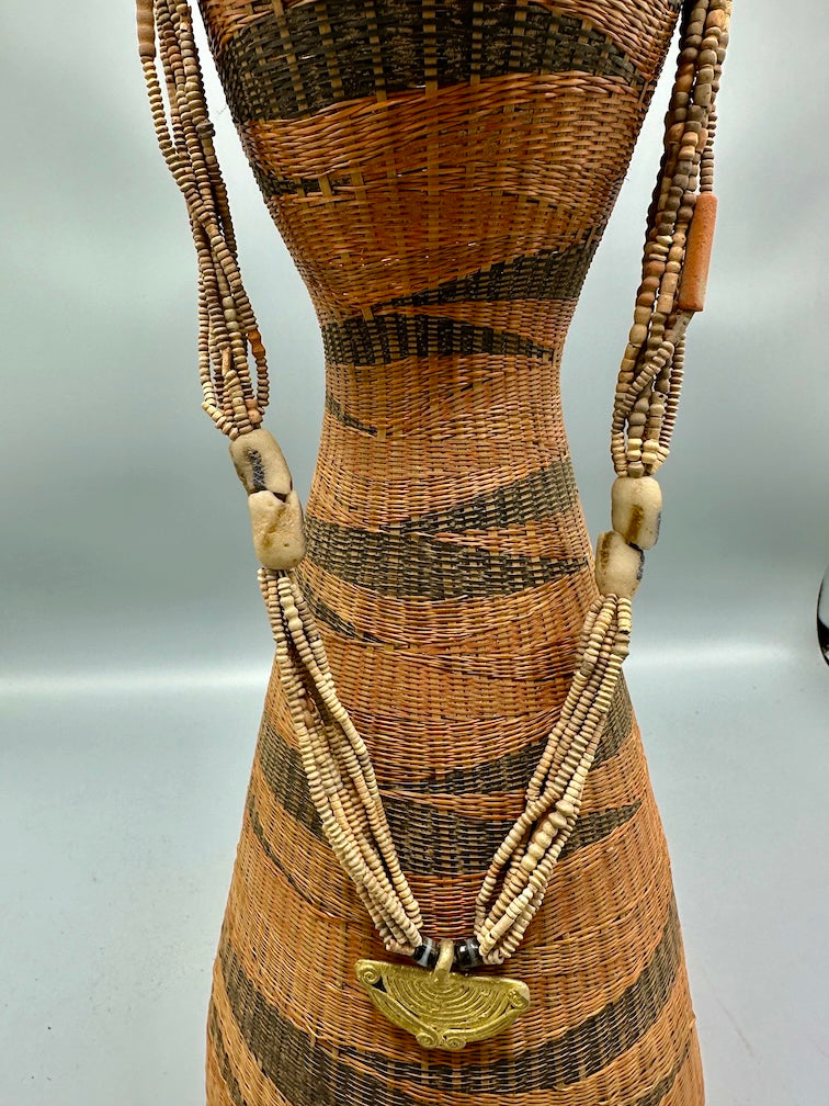 Smallest Excavated Clay Bead, Brass Pendant, Powder Glass Bead Necklaces - Mali