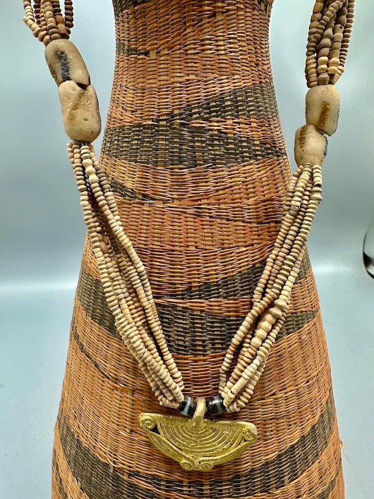 Smallest Excavated Clay Bead, Brass Pendant, Powder Glass Bead Necklaces - Mali