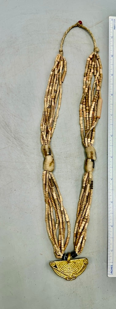 Smallest Excavated Clay Bead, Brass Pendant, Powder Glass Bead Necklaces - Mali