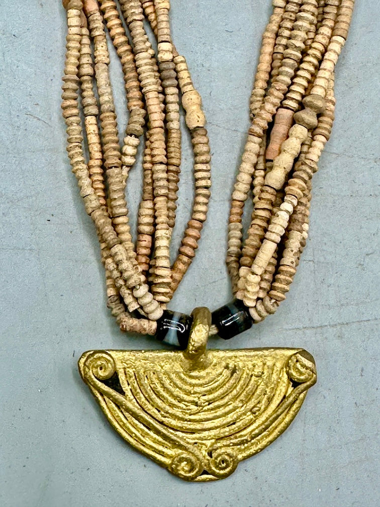Smallest Excavated Clay Bead, Brass Pendant, Powder Glass Bead Necklaces - Mali