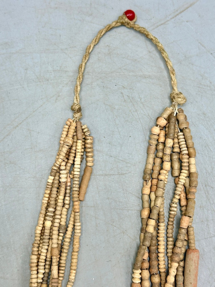 Smallest Excavated Clay Bead, Brass Pendant, Powder Glass Bead Necklaces - Mali