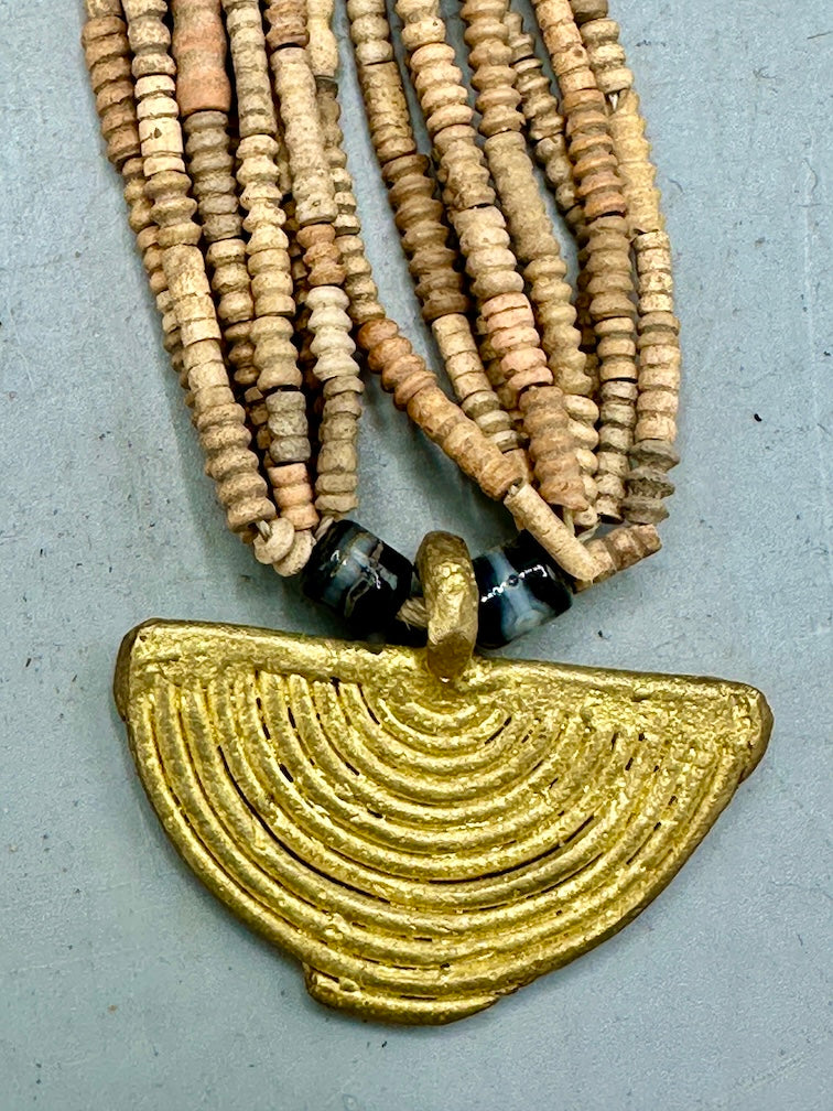 Smallest Excavated Clay Bead, Brass Pendant, Powder Glass Bead Necklaces - Mali