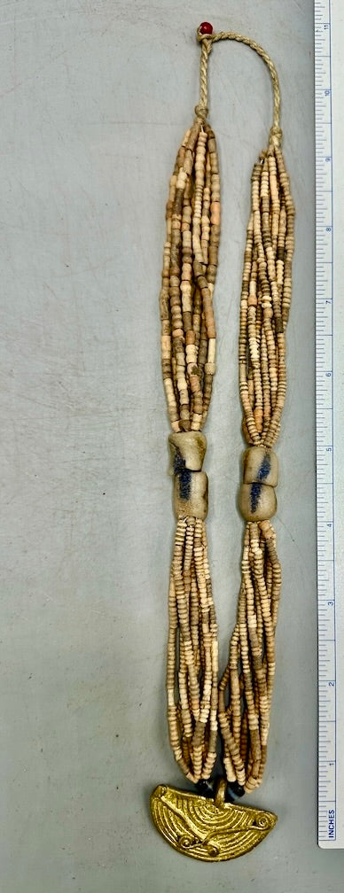 Smallest Excavated Clay Bead, Brass Pendant, Powder Glass Bead Necklaces - Mali