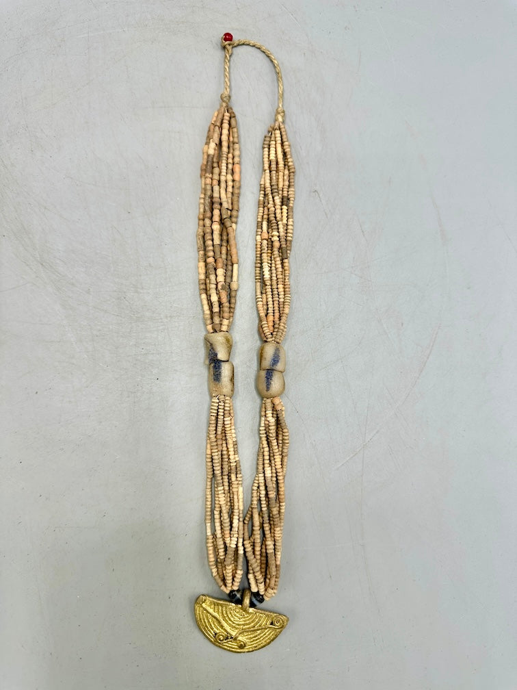 Smallest Excavated Clay Bead, Brass Pendant, Powder Glass Bead Necklaces - Mali