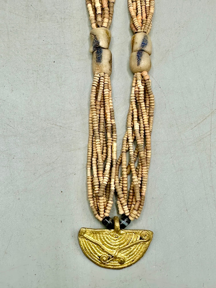 Smallest Excavated Clay Bead, Brass Pendant, Powder Glass Bead Necklaces - Mali