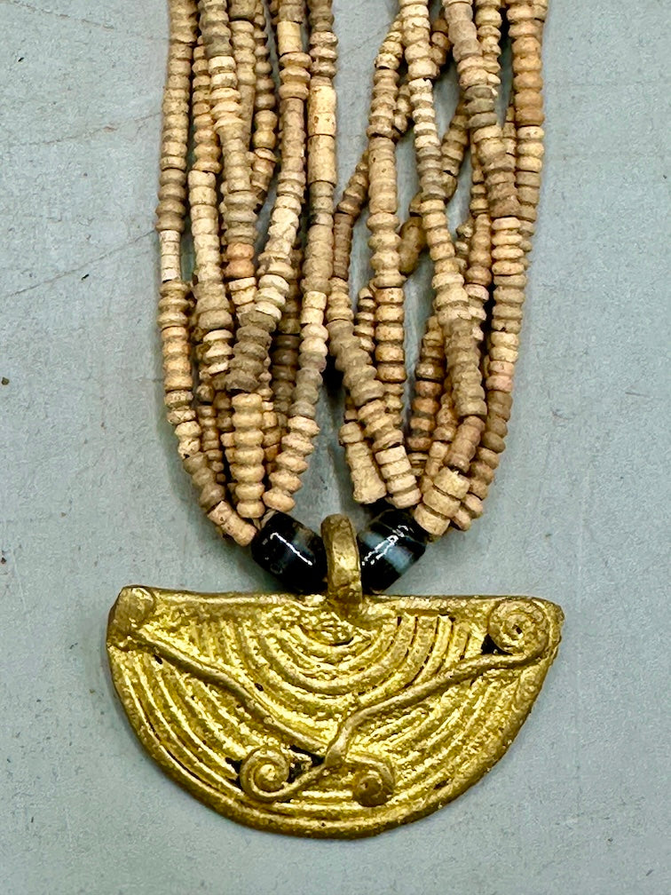 Smallest Excavated Clay Bead, Brass Pendant, Powder Glass Bead Necklaces - Mali