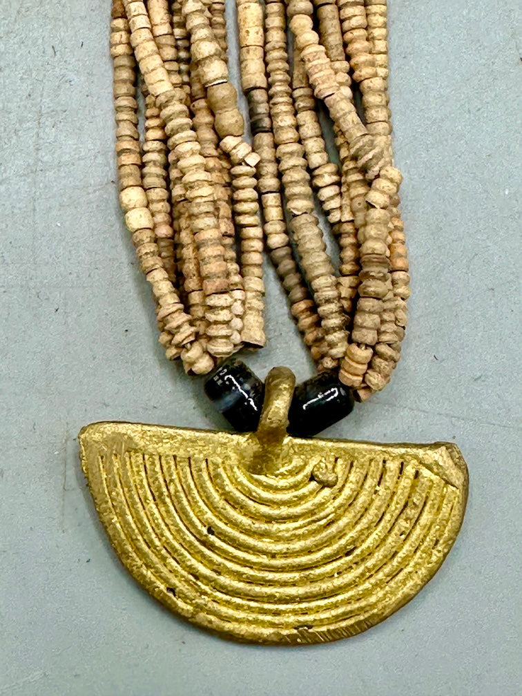 Smallest Excavated Clay Bead, Brass Pendant, Powder Glass Bead Necklaces - Mali