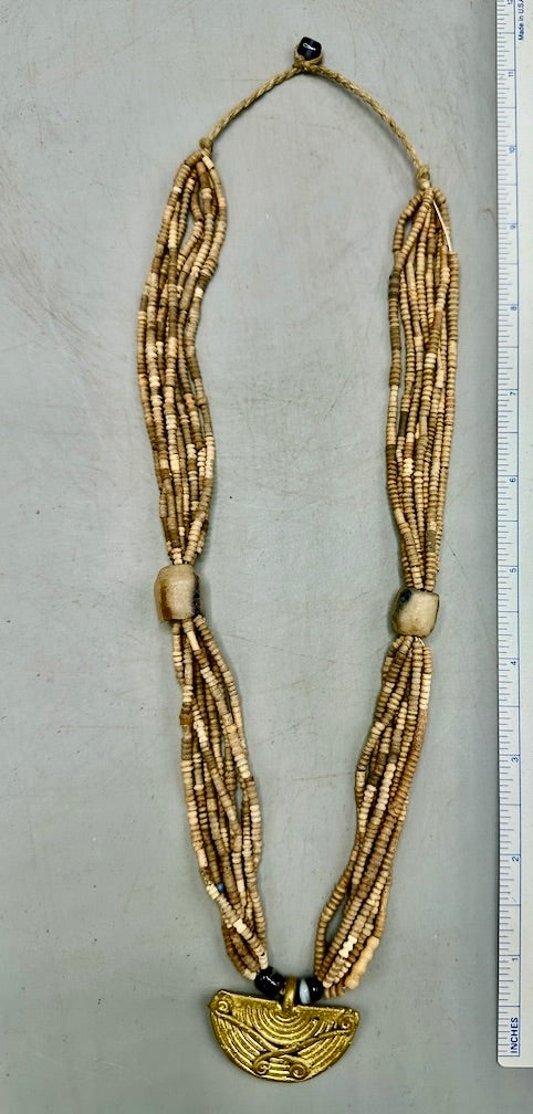 Smallest Excavated Clay Bead, Brass Pendant, Powder Glass Bead Necklaces - Mali