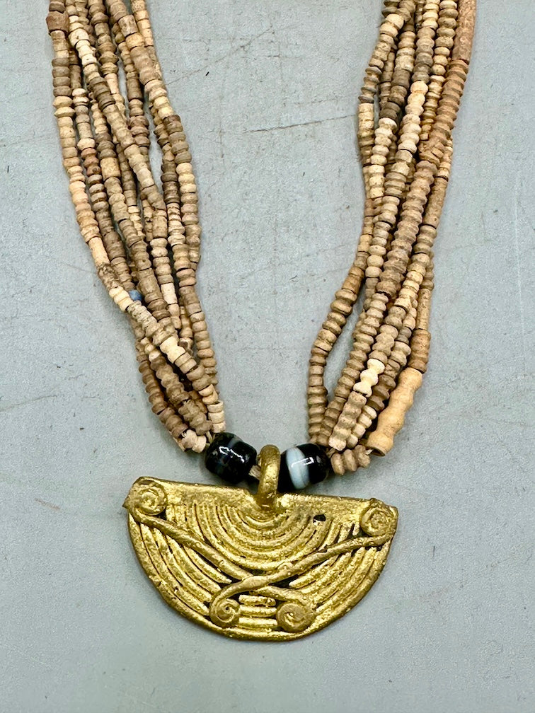 Smallest Excavated Clay Bead, Brass Pendant, Powder Glass Bead Necklaces - Mali