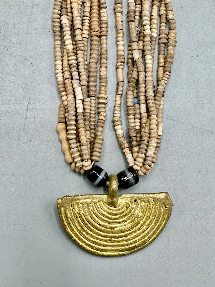 Smallest Excavated Clay Bead, Brass Pendant, Powder Glass Bead Necklaces - Mali