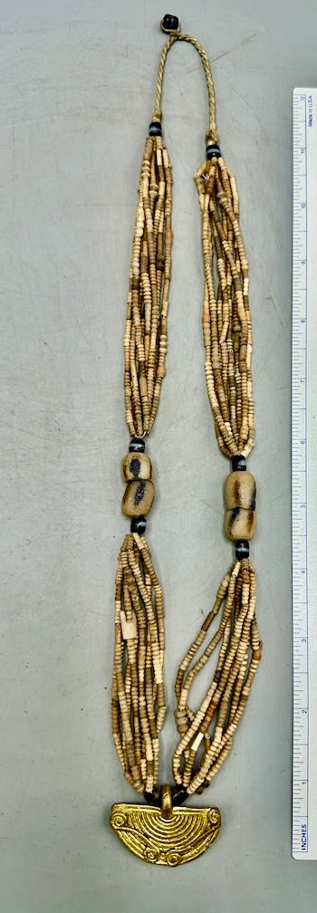 Smallest Excavated Clay Bead, Brass Pendant, Powder Glass Bead Necklaces - Mali