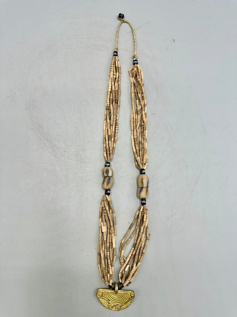 Smallest Excavated Clay Bead, Brass Pendant, Powder Glass Bead Necklaces - Mali