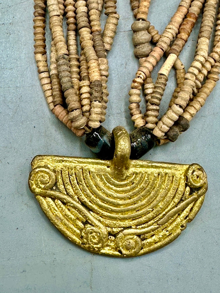 Smallest Excavated Clay Bead, Brass Pendant, Powder Glass Bead Necklaces - Mali