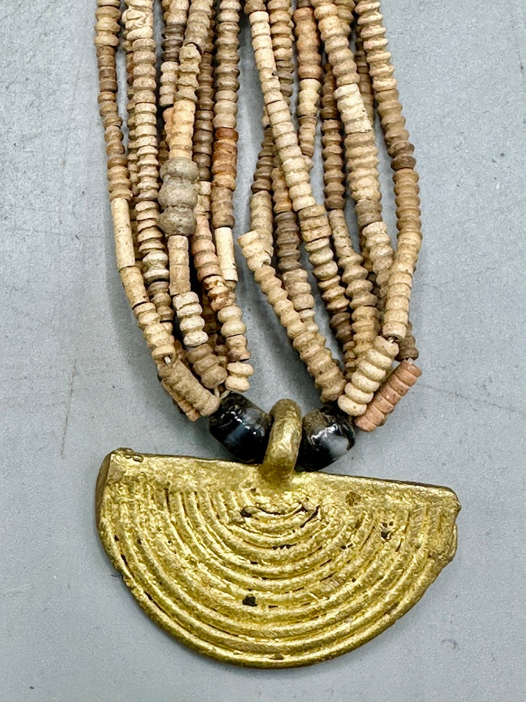 Smallest Excavated Clay Bead, Brass Pendant, Powder Glass Bead Necklaces - Mali