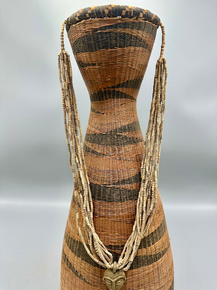Smallest Excavated Clay Bead, Brass Pendant, Powder Glass Bead Necklaces - Mali