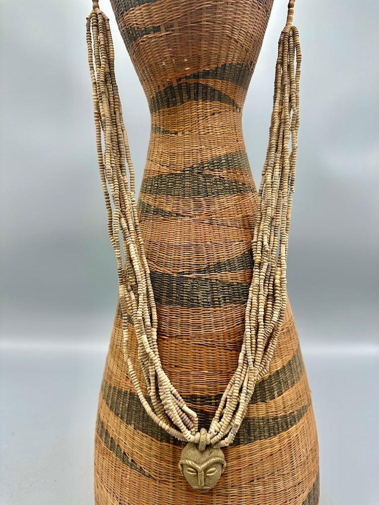 Smallest Excavated Clay Bead, Brass Pendant, Powder Glass Bead Necklaces - Mali
