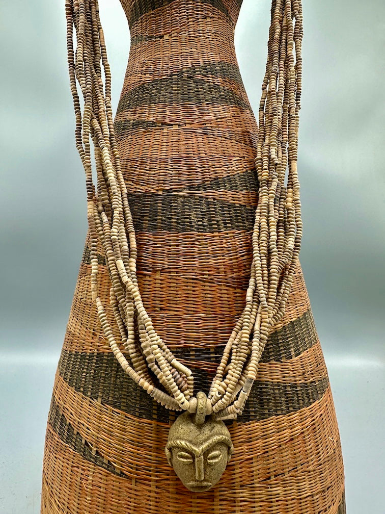 Smallest Excavated Clay Bead, Brass Pendant, Powder Glass Bead Necklaces - Mali