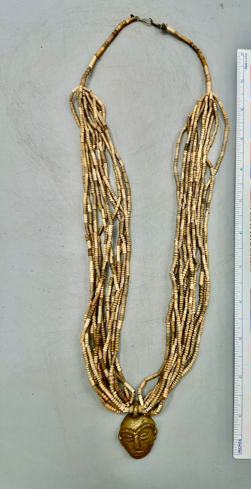 Smallest Excavated Clay Bead, Brass Pendant, Powder Glass Bead Necklaces - Mali