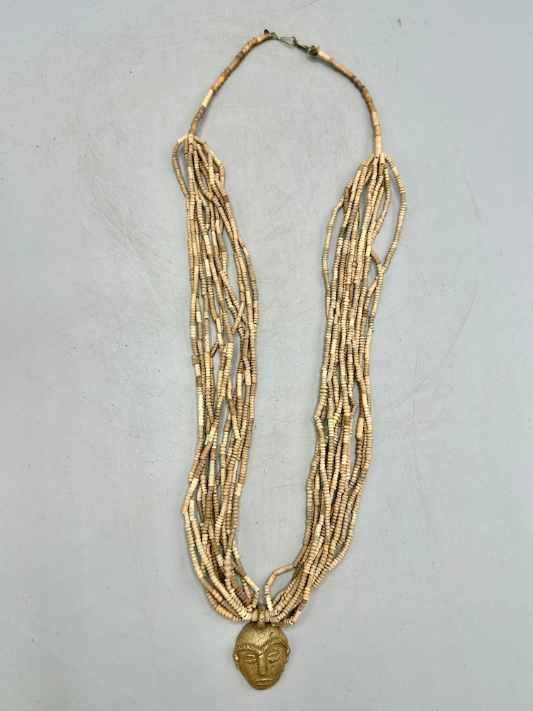 Smallest Excavated Clay Bead, Brass Pendant, Powder Glass Bead Necklaces - Mali