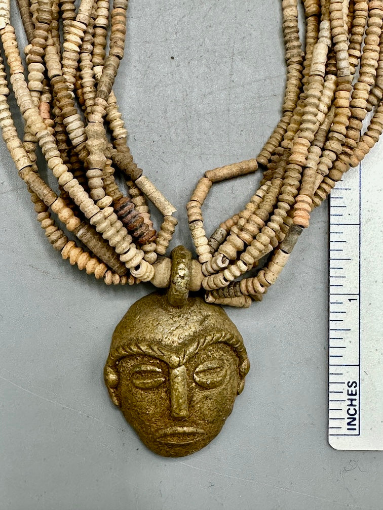 Smallest Excavated Clay Bead, Brass Pendant, Powder Glass Bead Necklaces - Mali