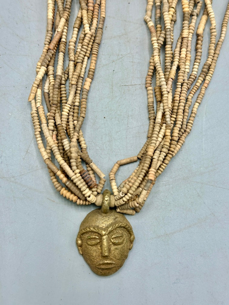 Smallest Excavated Clay Bead, Brass Pendant, Powder Glass Bead Necklaces - Mali