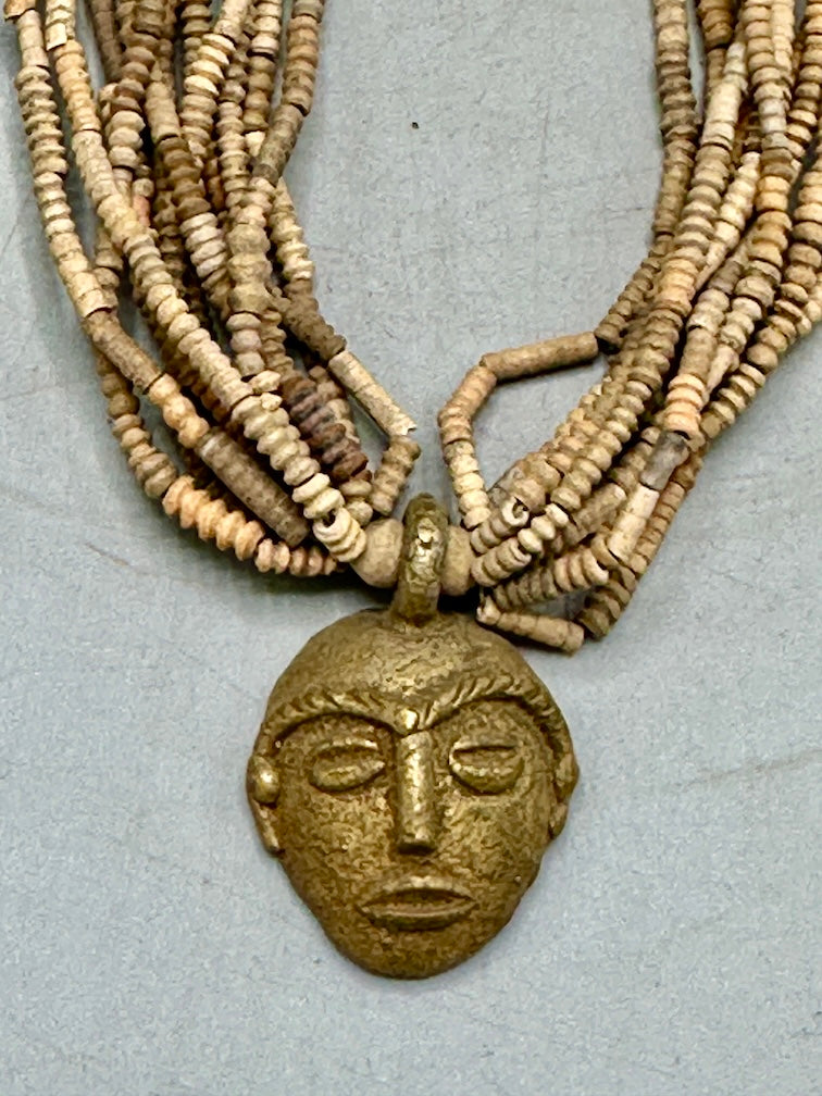 Smallest Excavated Clay Bead, Brass Pendant, Powder Glass Bead Necklaces - Mali