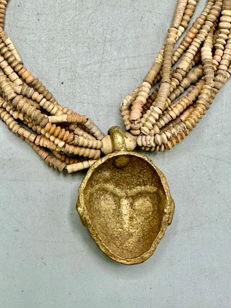 Smallest Excavated Clay Bead, Brass Pendant, Powder Glass Bead Necklaces - Mali