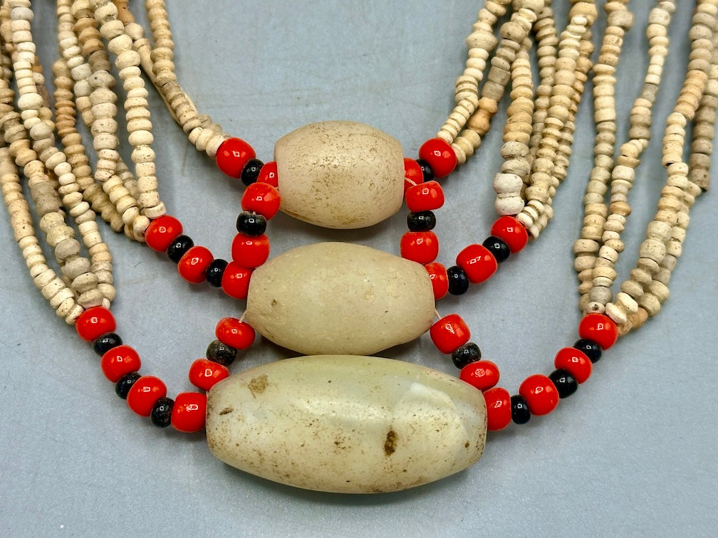 Smallest Excavated Clay Bead/Carnelian, Glass Bead Necklace - Mali