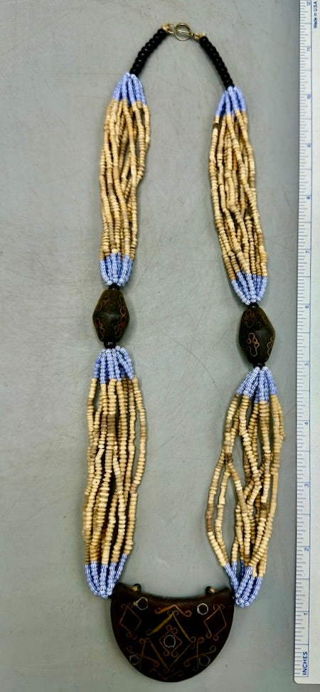 Smallest Excavated Clay Bead, Brass Bead, Inlaid Wooden Bead Necklaces - Mali