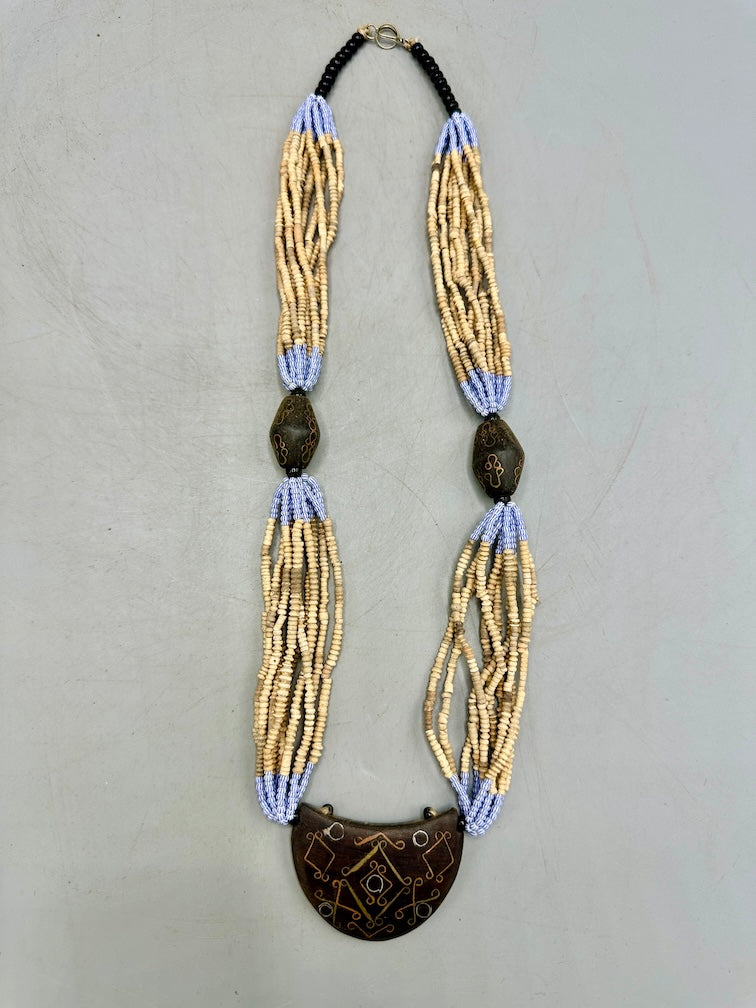 Smallest Excavated Clay Bead, Brass Bead, Inlaid Wooden Bead Necklaces - Mali