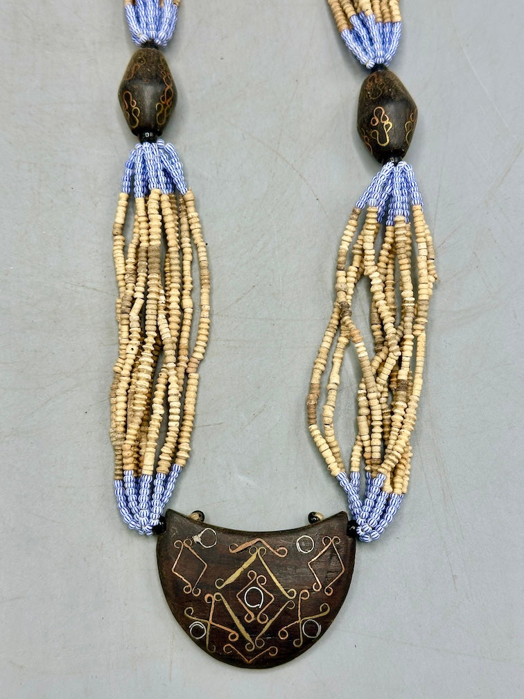 Smallest Excavated Clay Bead, Brass Bead, Inlaid Wooden Bead Necklaces - Mali