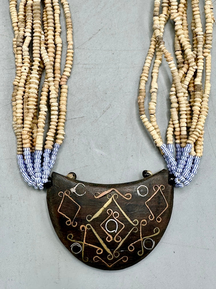 Smallest Excavated Clay Bead, Brass Bead, Inlaid Wooden Bead Necklaces - Mali
