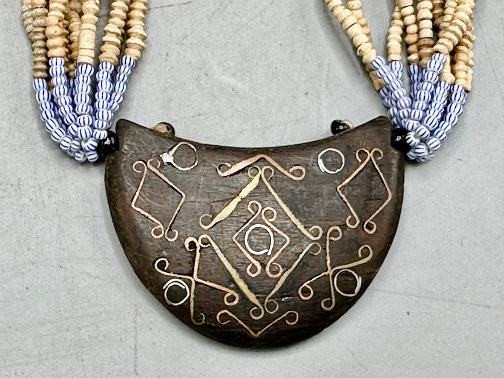 Smallest Excavated Clay Bead, Brass Bead, Inlaid Wooden Bead Necklaces - Mali