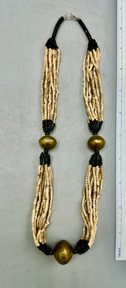 Smallest Excavated Clay Bead, Brass Bead, Inlaid Wooden Bead Necklaces - Mali
