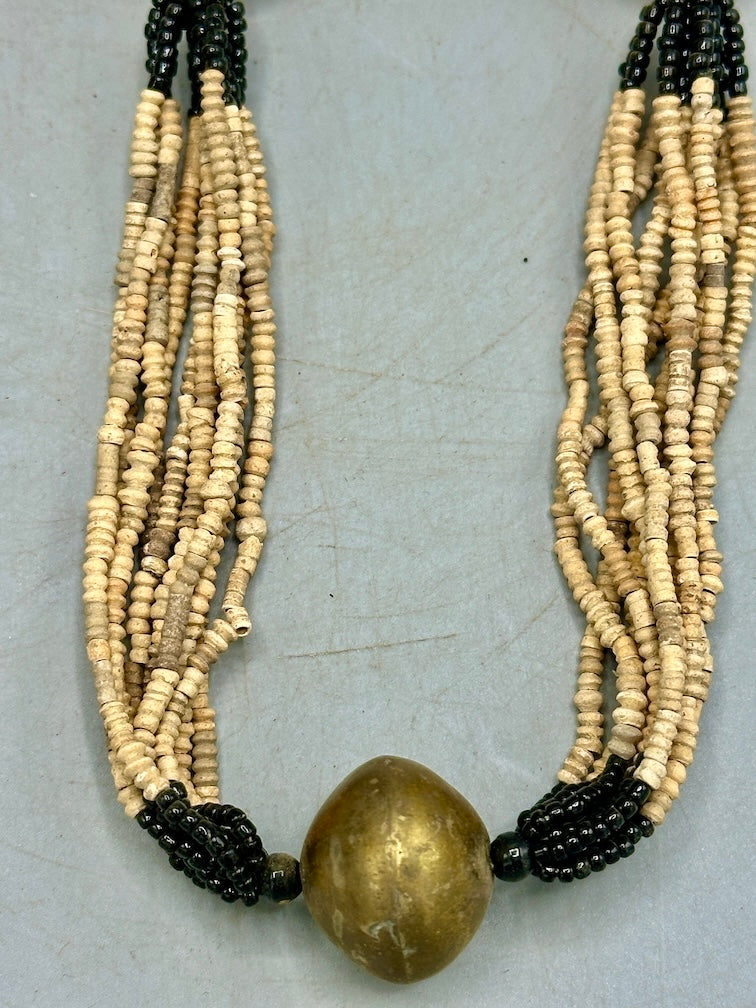 Smallest Excavated Clay Bead, Brass Bead, Inlaid Wooden Bead Necklaces - Mali