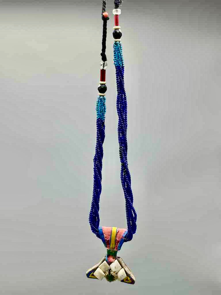 Vintage Khomissar Hand of God Shell Pendant Beaded Necklace - Niger